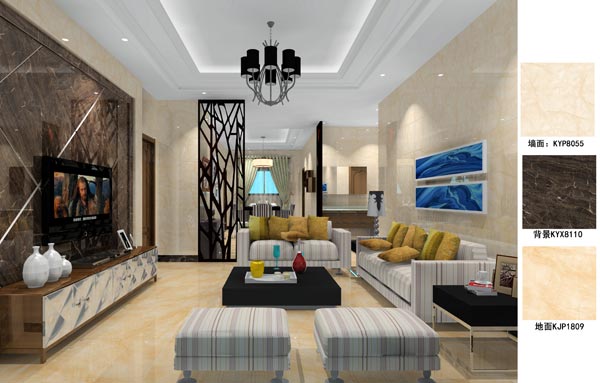 陶瓷一线品牌永利中国瓷砖客餐厅效果图